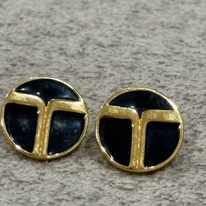 Trina Turk Vintage Button Gold and Black Earrings